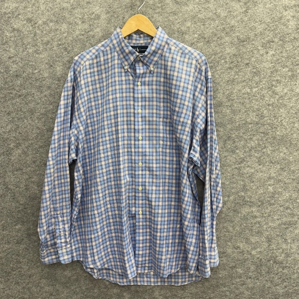 Ralph Lauren Men's Button Down Dress Shirt Old Money, Blake 100% Cotton Blue, XL